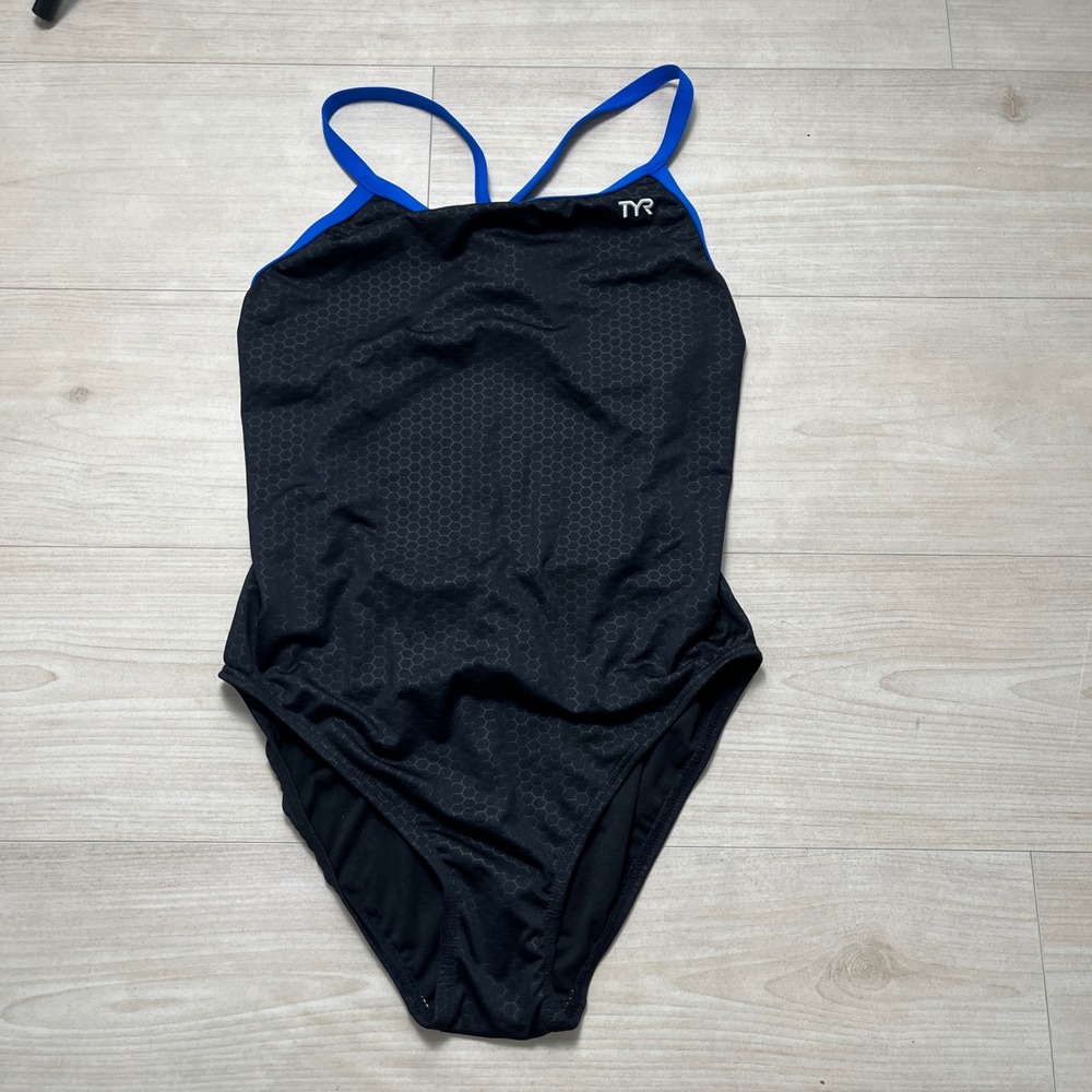 TYR Hexa Diamondfit One Piece Swimsuit Black Blue DHEX7A Size 40 1X NEW